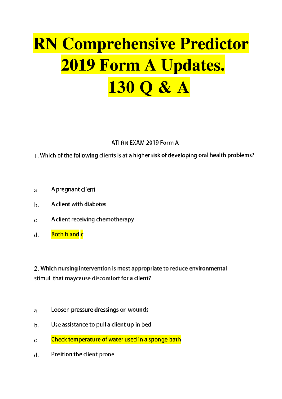 Preview image for RN Comprehensive Predictor 2019 Form A Updates. 130 Q & A